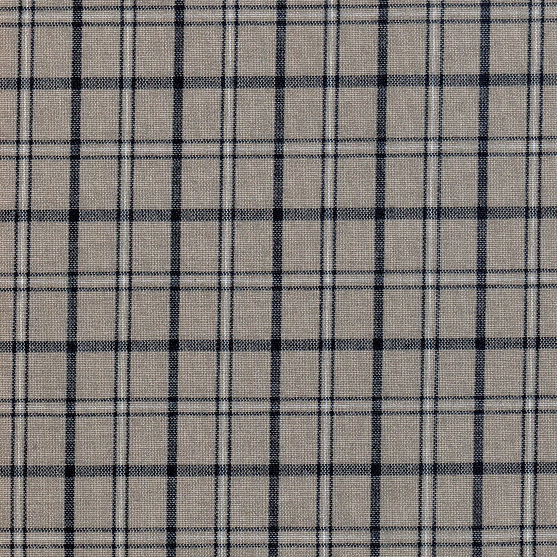 Tela Dacron SchoolLine en beige con cuadros negros tipo tartán, poliéster ideal para uniformes escolares e institucionales.