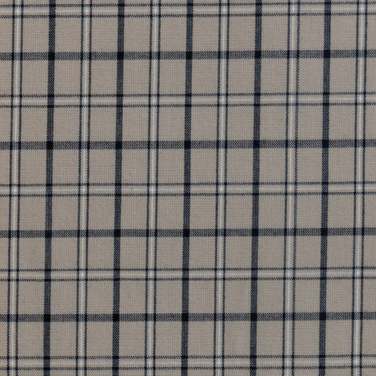 Tela Dacron SchoolLine en beige con cuadros negros tipo tartán, poliéster ideal para uniformes escolares e institucionales.