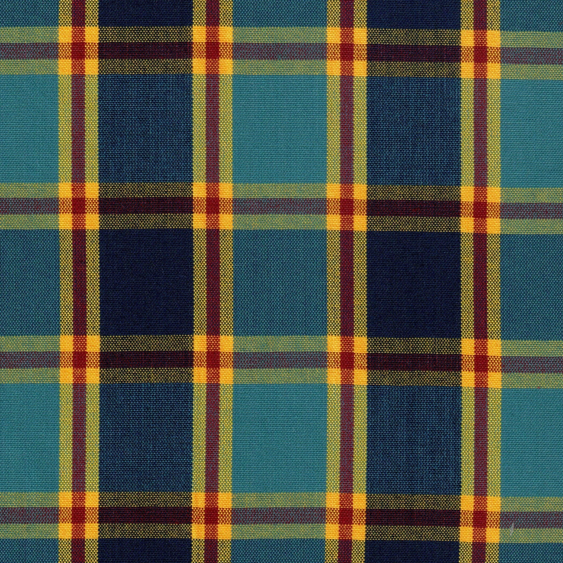Tela cuadros tartán azul turquesa con líneas amarillas y rojas; ideal para uniformes escolares SchoolLine