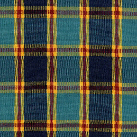 Tela cuadros tartán azul turquesa con líneas amarillas y rojas; ideal para uniformes escolares SchoolLine
