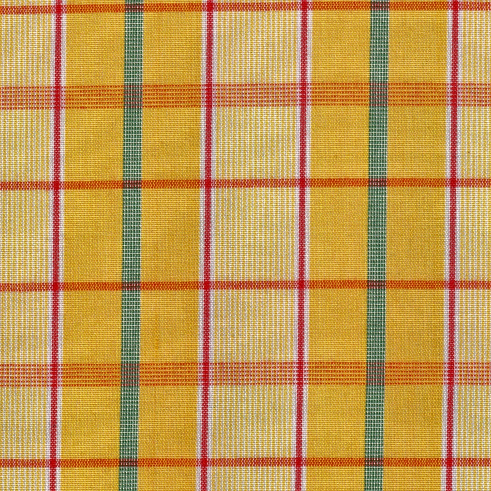 Tela 13002197 Dacron uniforme SchoolLine: poliéster a cuadros amarillos con líneas rojas y verdes, ideal para uniformes escolares.