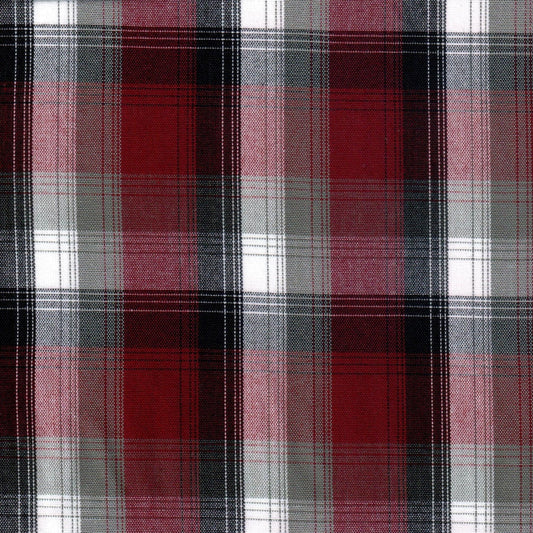 Tela 13002198 Dacron SchoolLine: tela de cuadros rojo negro gris, ideal para uniformes escolares e institucionales.