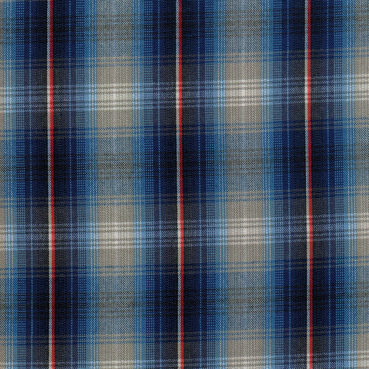Tela SchoolLine 13002206 Dacron, tejido a cuadros azules con líneas rojas; ideal para uniformes escolares e institucionales.