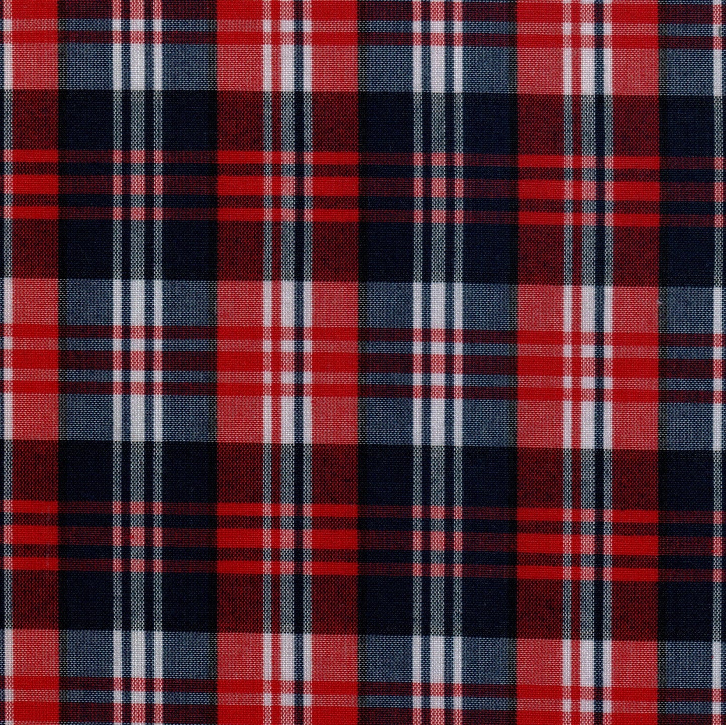Tela SchoolLine Dacron: tartán rojo, azul marino y blanco con cuadros; ideal para uniformes escolares e institucionales.
