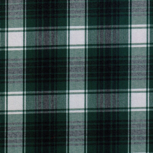 Tela SchoolLine Dacron; tela de cuadros verde y blanco para uniformes escolares e institucionales.