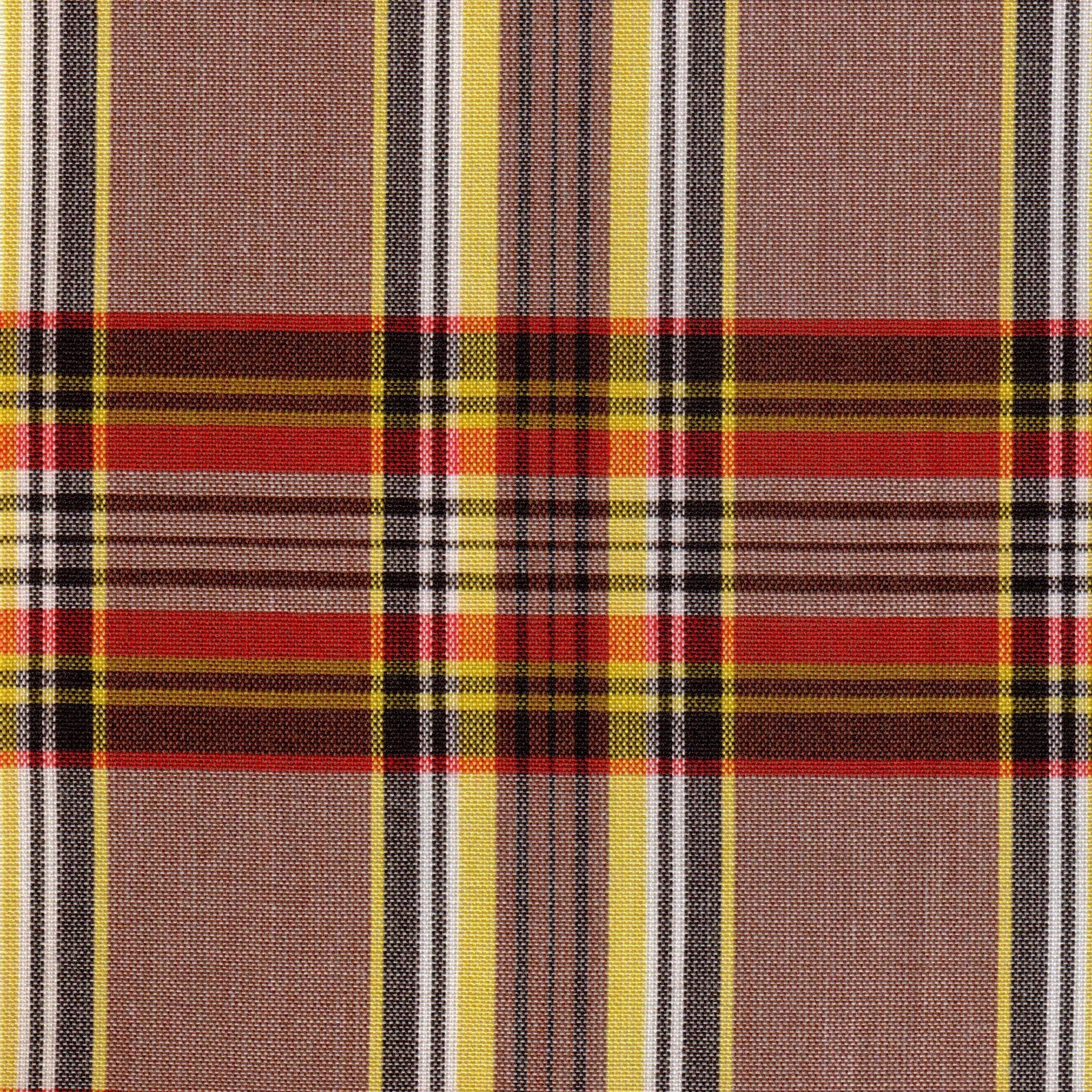 Tela 13002218 SchoolLine: tela a cuadros marrón, amarillo y rojo, ideal para uniformes escolares.