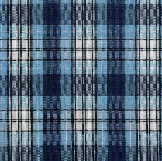 Tela SchoolLine Dacron para uniformes: azul claro y azul con patrón de cuadros tartán, tela escolar.