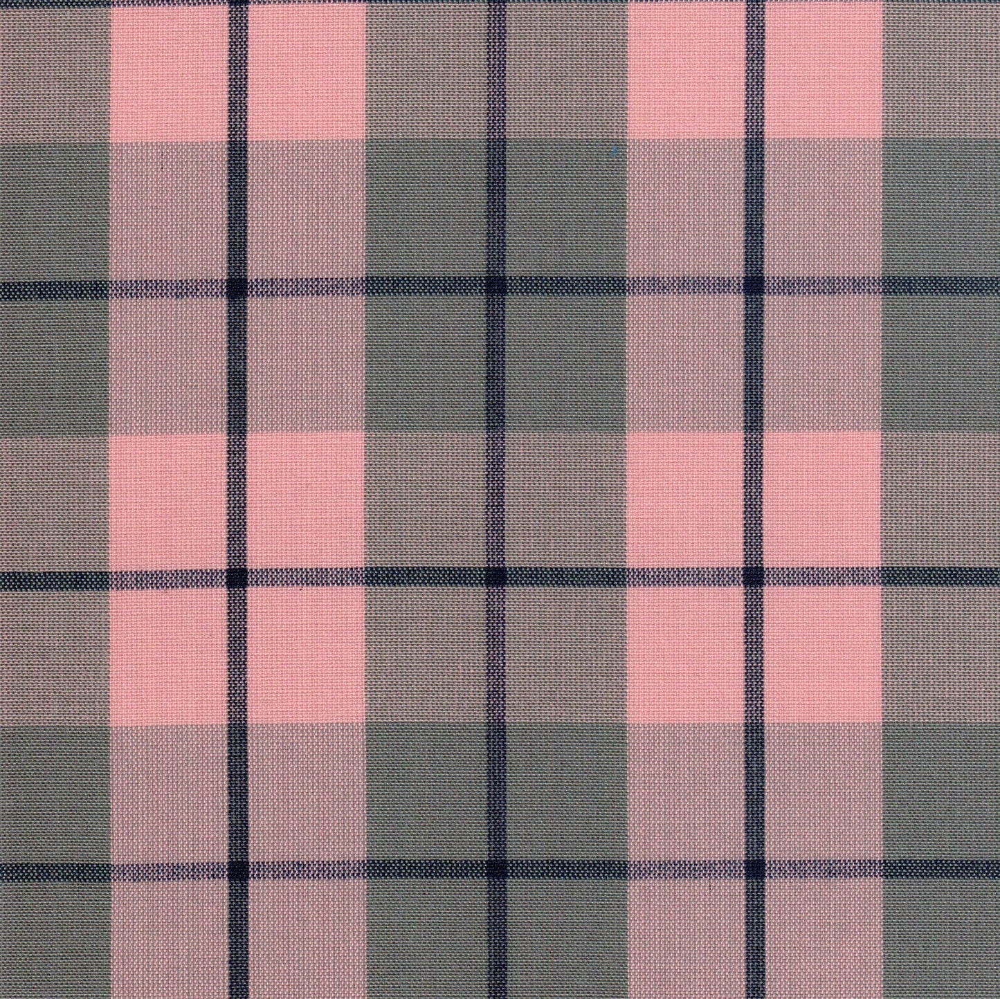 Tela 13002225 Dacron SchoolLine: tela a cuadros rosa y verde oliva con líneas oscuras, ideal para uniformes escolares.