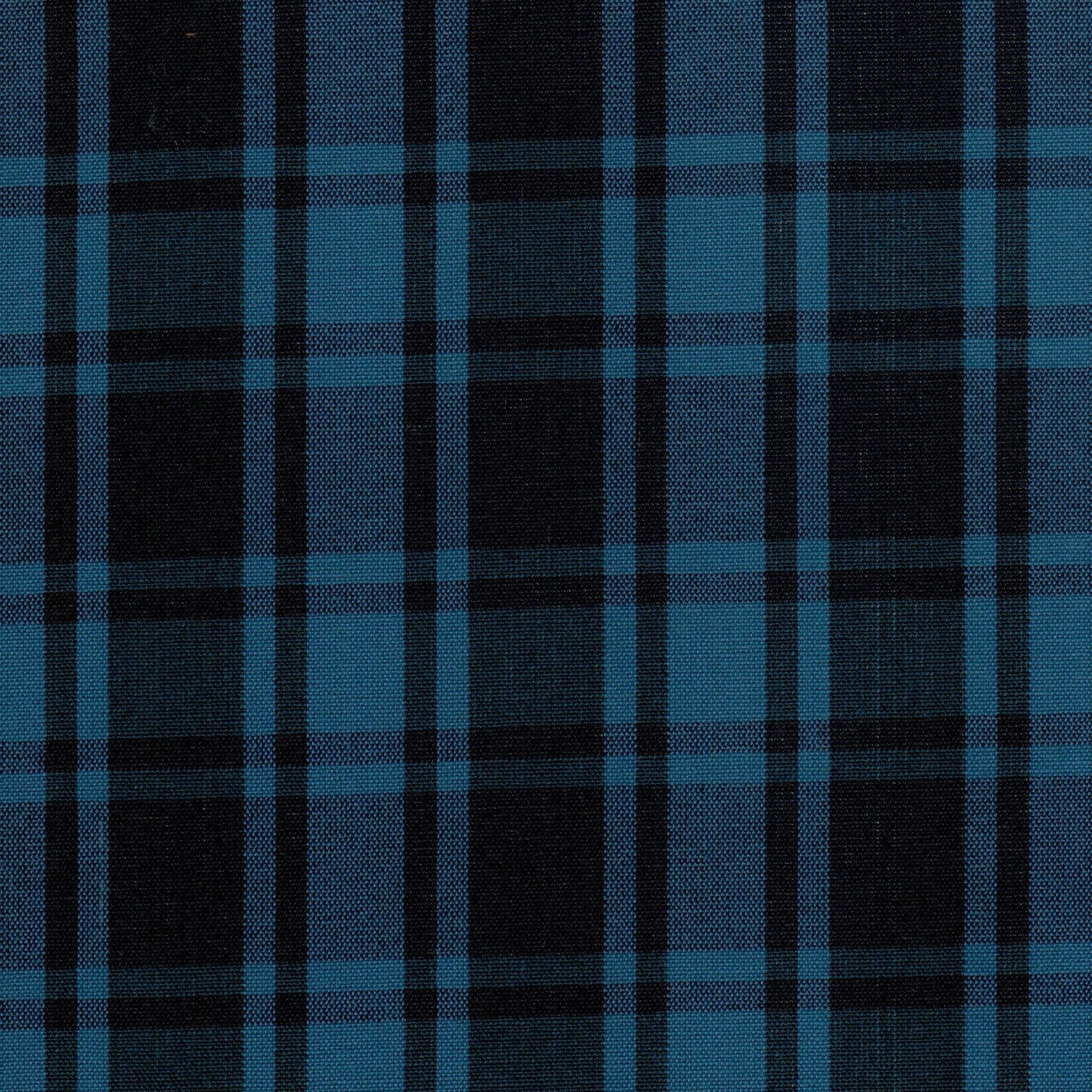 Tela Dacron azul y negro a cuadros, ideal para uniformes escolares e institucionales; tela de la marca SchoolLine.