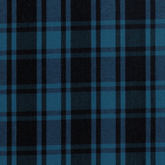 Tela Dacron azul y negro a cuadros, ideal para uniformes escolares e institucionales; tela de la marca SchoolLine.