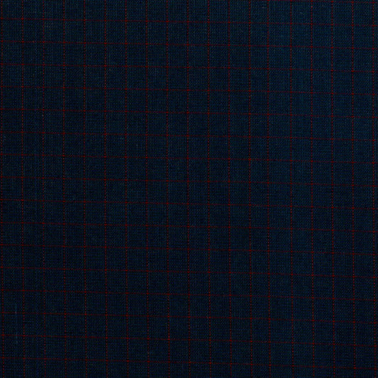 Tela Dacron SchoolLine para uniformes: tela azul marino con cuadricula roja, ideal para uniformes escolares.