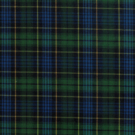 Tela Dacron 13002230 de SchoolLine en tartán verde/azul con líneas amarillas; ideal para uniformes escolares e institucionales.