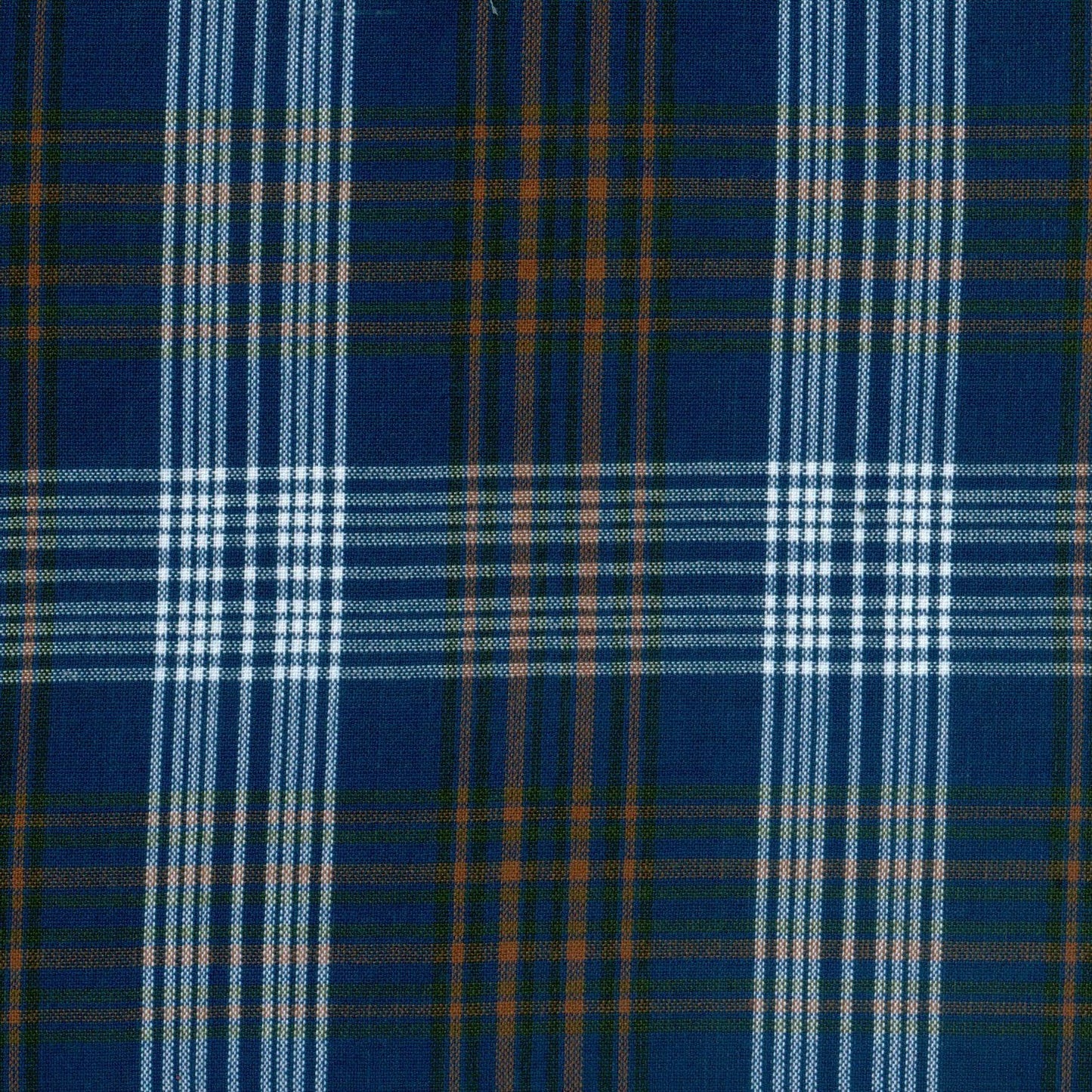 Tela 13002234 Dacron uniforme de SchoolLine en azul marino, blanco y marrón con diseño tartán para uniformes escolares.