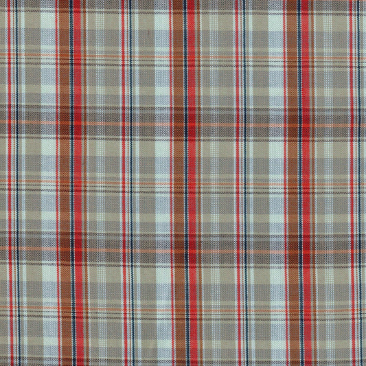Tela SchoolLine 13002240 Dacron a cuadros beige, rojo y azul; tela para uniformes escolares e institucionales.