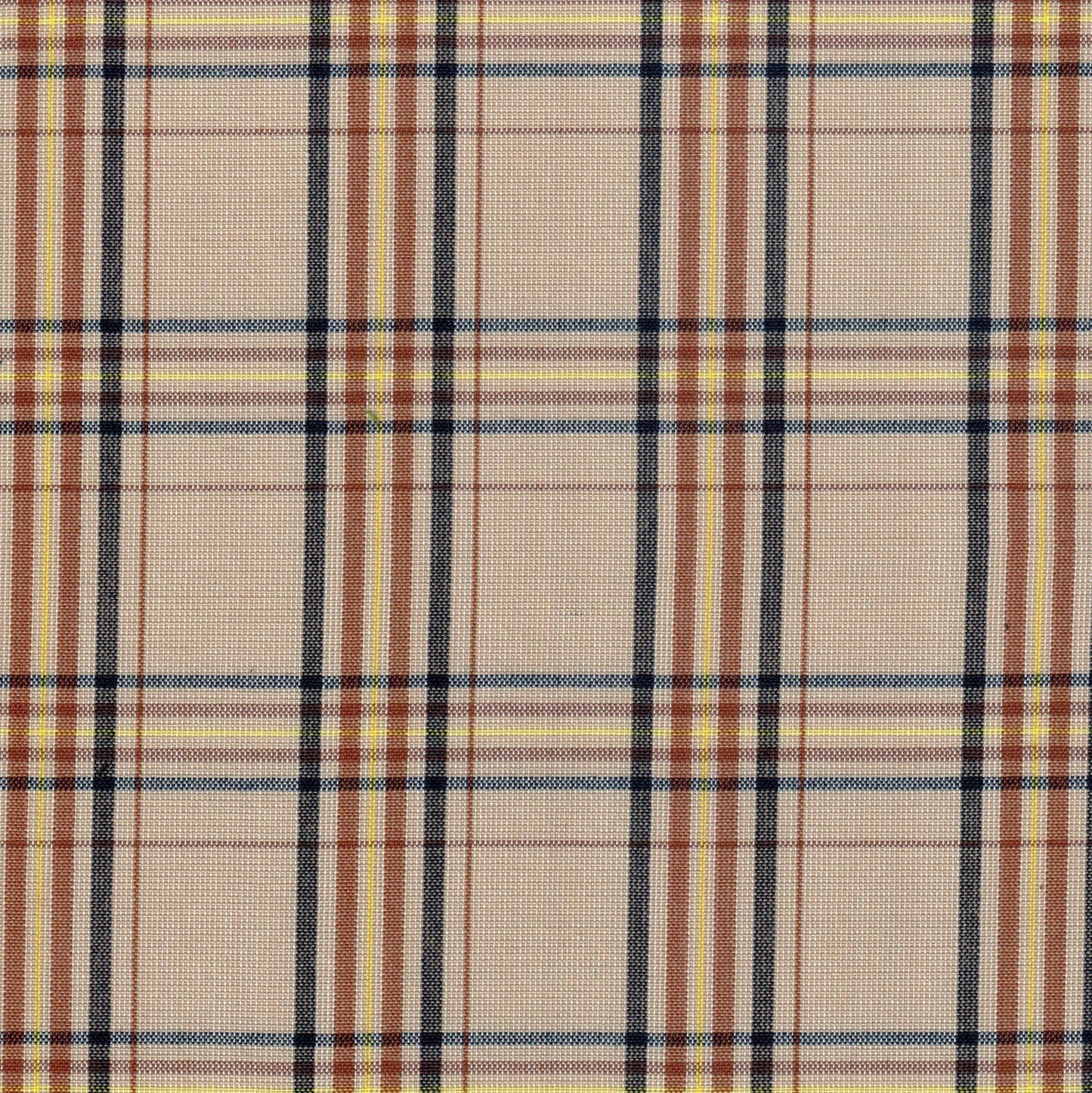 Tela Dacron SchoolLine 13002241, tela a cuadros beige con rayas negra, marrón y amarillo; ideal para uniformes escolares e institucionales.