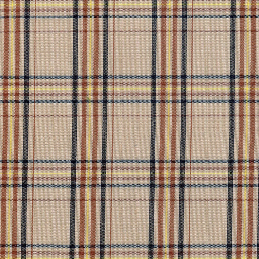 Tela Dacron SchoolLine 13002241, tela a cuadros beige con rayas negra, marrón y amarillo; ideal para uniformes escolares e institucionales.