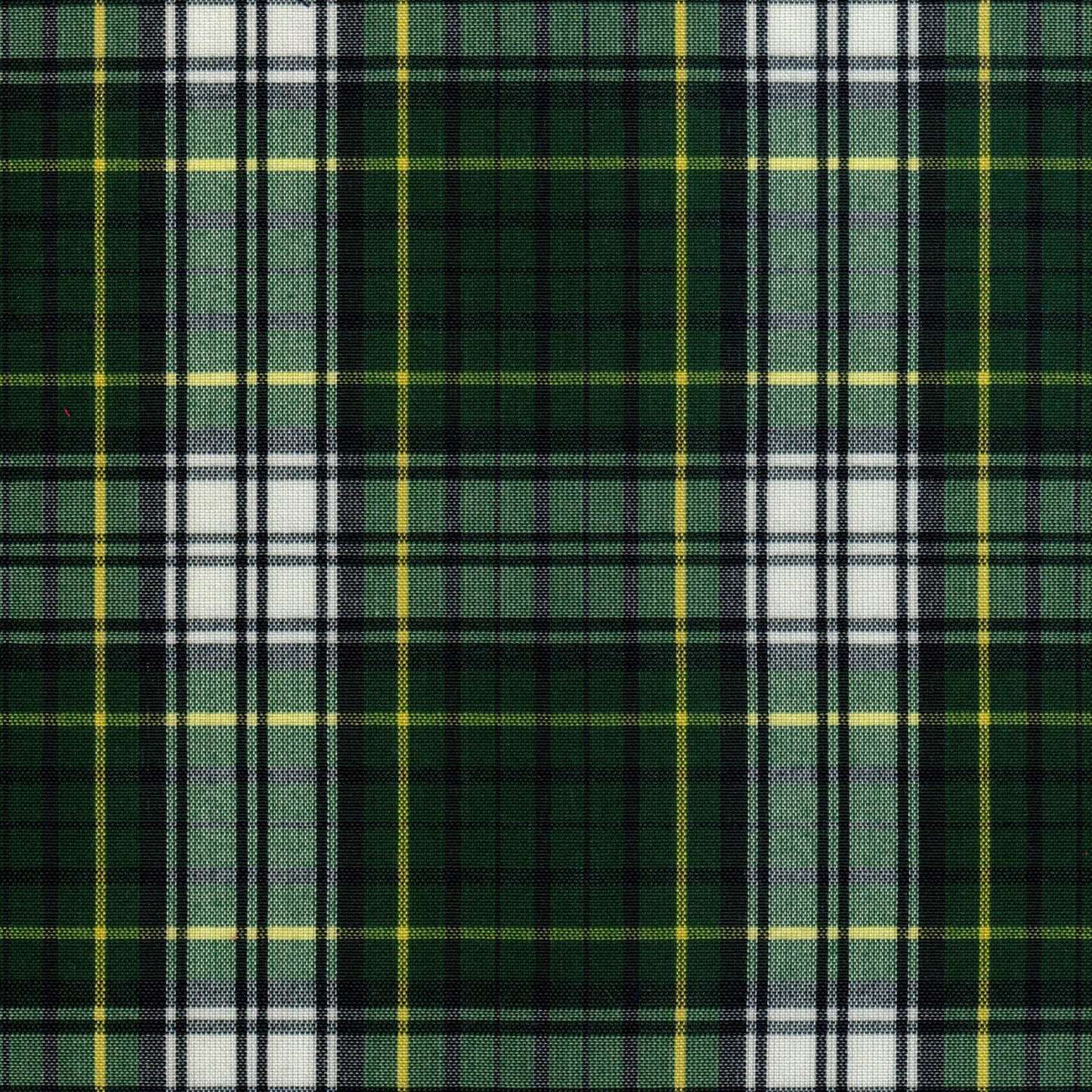 Tela SchoolLine 13002242 Dacron verde a cuadros con rayas negras, blancas y amarillas para uniformes escolares.