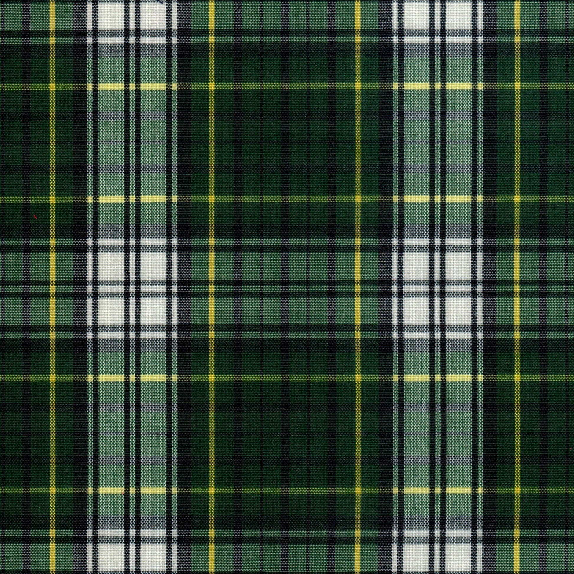 Tela SchoolLine 13002242 Dacron verde a cuadros con rayas negras, blancas y amarillas para uniformes escolares.