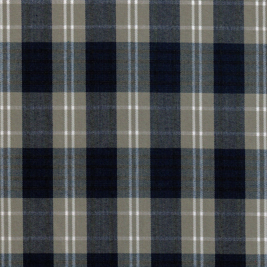 Tela SchoolLine Dacron, tartán beige crema y azul; ideal para uniformes escolares e institucionales.