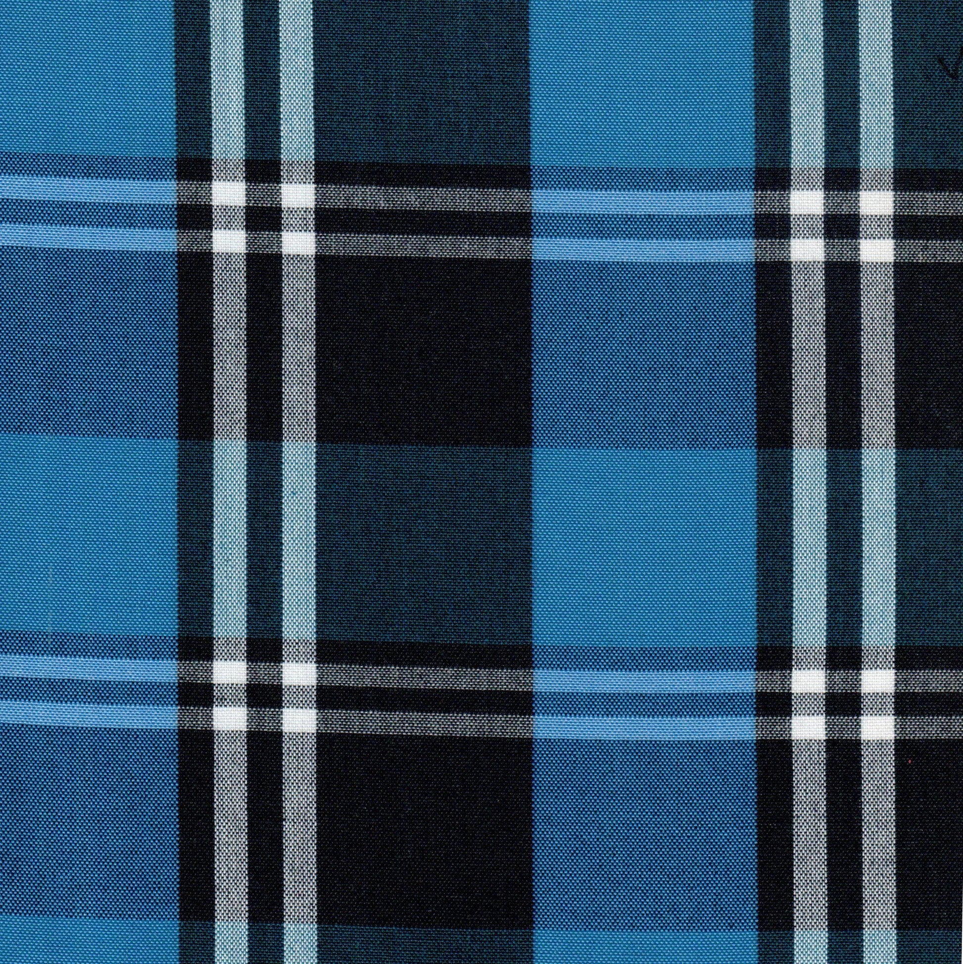 Tela Dacron cuadros azul navy con rayas blancas; SchoolLine para uniformes escolares e institucionales.