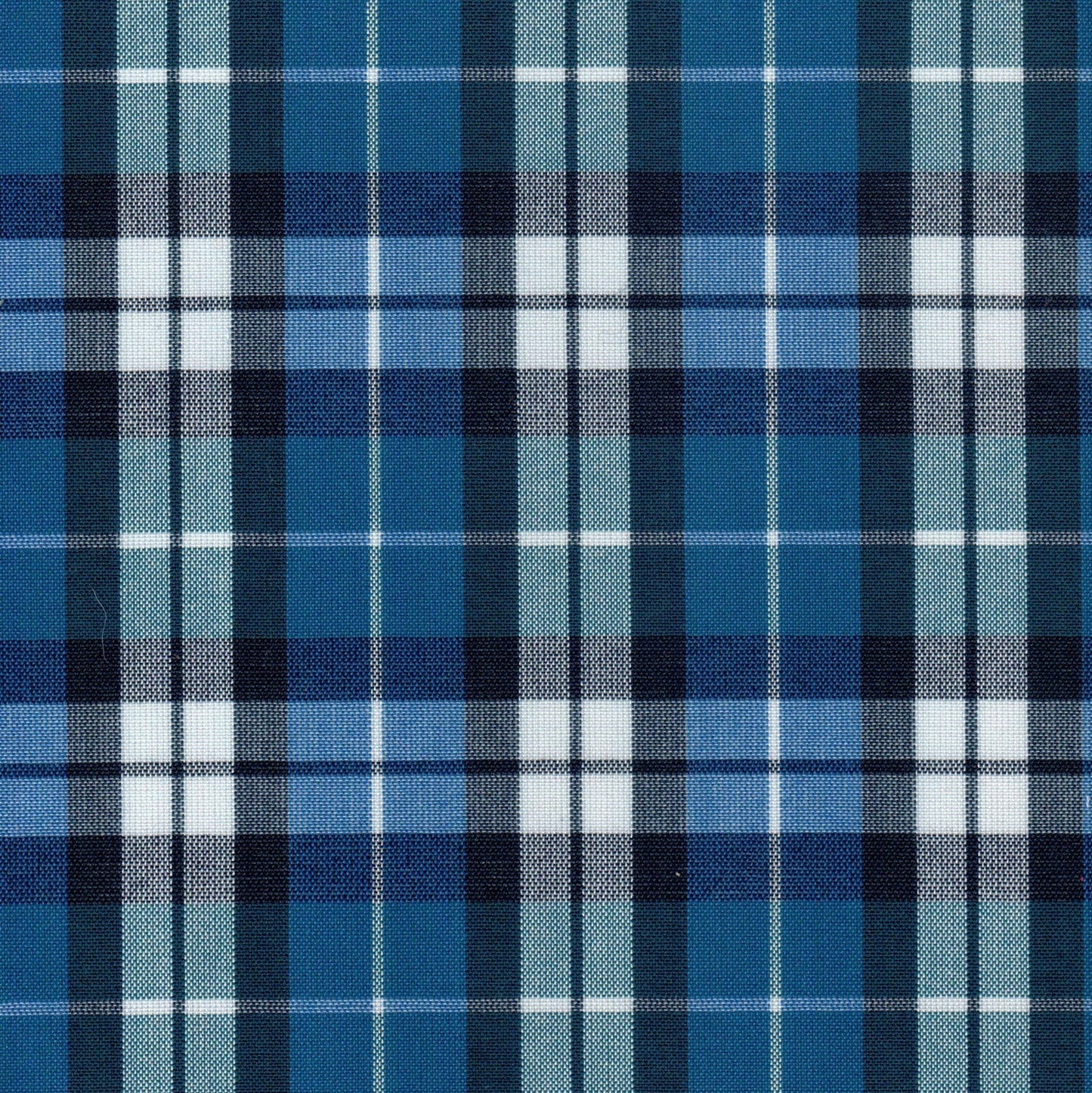 Tela 13002252 Dacron SchoolLine, tartán azul con bandas blancas y negras, ideal para uniformes escolares e institucionales