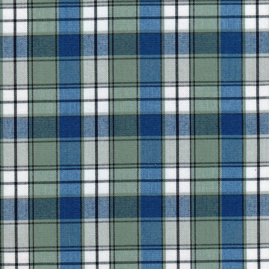 Tela SchoolLine 13002254 Dacron a cuadros azul, verde y blanco; ideal para uniformes escolares e institucionales.