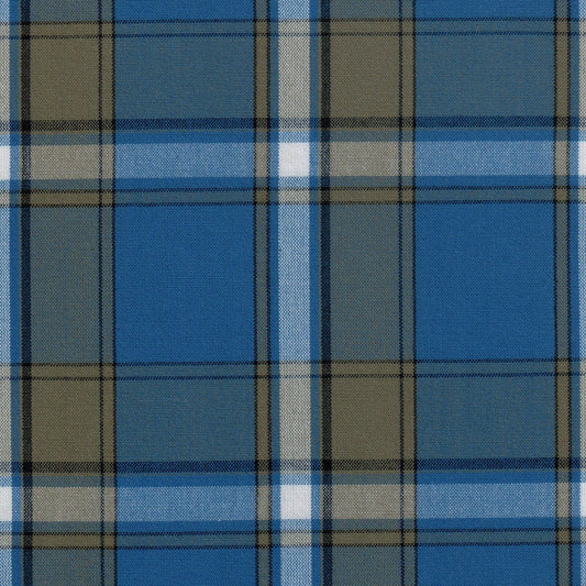 Tela 13002256 Dacron SchoolLine en poliéster azul y beige a cuadros, ideal para uniformes escolares.