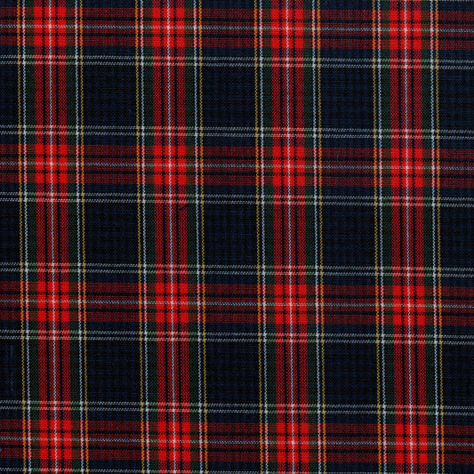 Tela tartán azul marino y rojo con cuadros; Dacron para uniformes escolares e institucionales, SchoolLine.