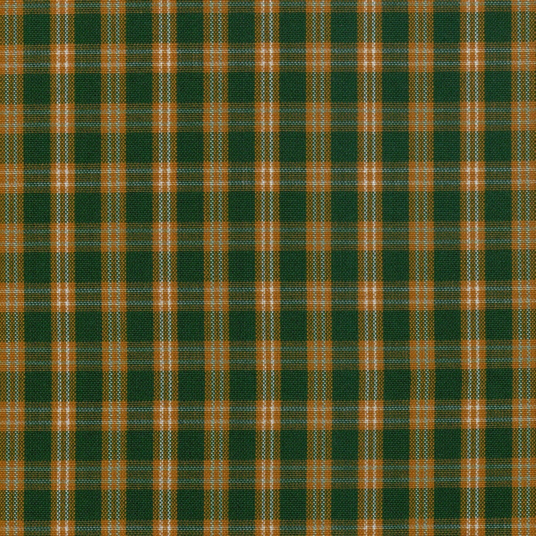Tela 13002260 Dacron SchoolLine en cuadros verde oscuro y naranja, tela para uniformes escolares e institucionales.