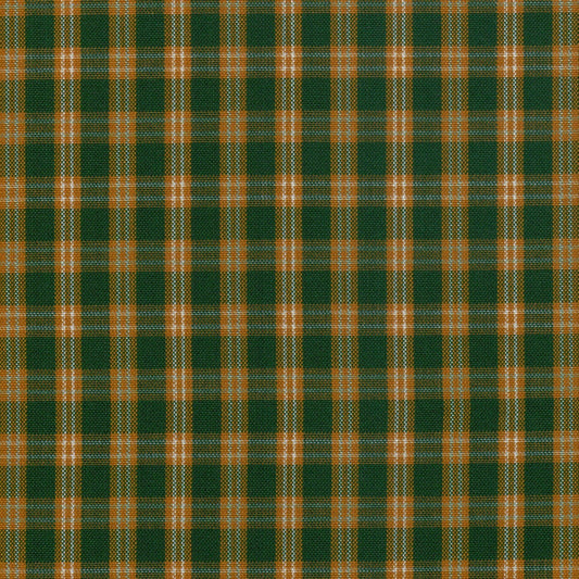 Tela 13002260 Dacron SchoolLine en cuadros verde oscuro y naranja, tela para uniformes escolares e institucionales.