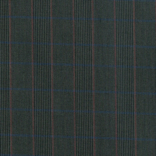 Tela 13002261 Dacron SchoolLine; tela gris oscuro con cuadro rojo-azul para uniformes escolares.