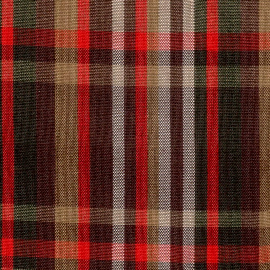 Tela Dacron SchoolLine poliéster a cuadros rojo, negro y beige para uniformes escolares e institucionales