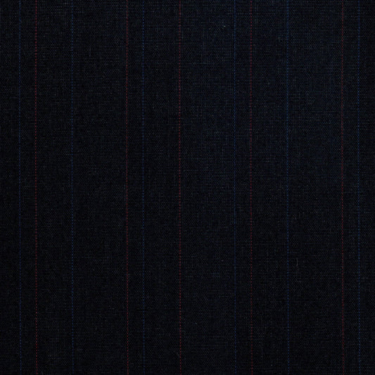 Tela Dacron SchoolLine 13002270, poliéster con rayas azul y rojo sobre fondo azul oscuro, ideal para uniformes escolares.