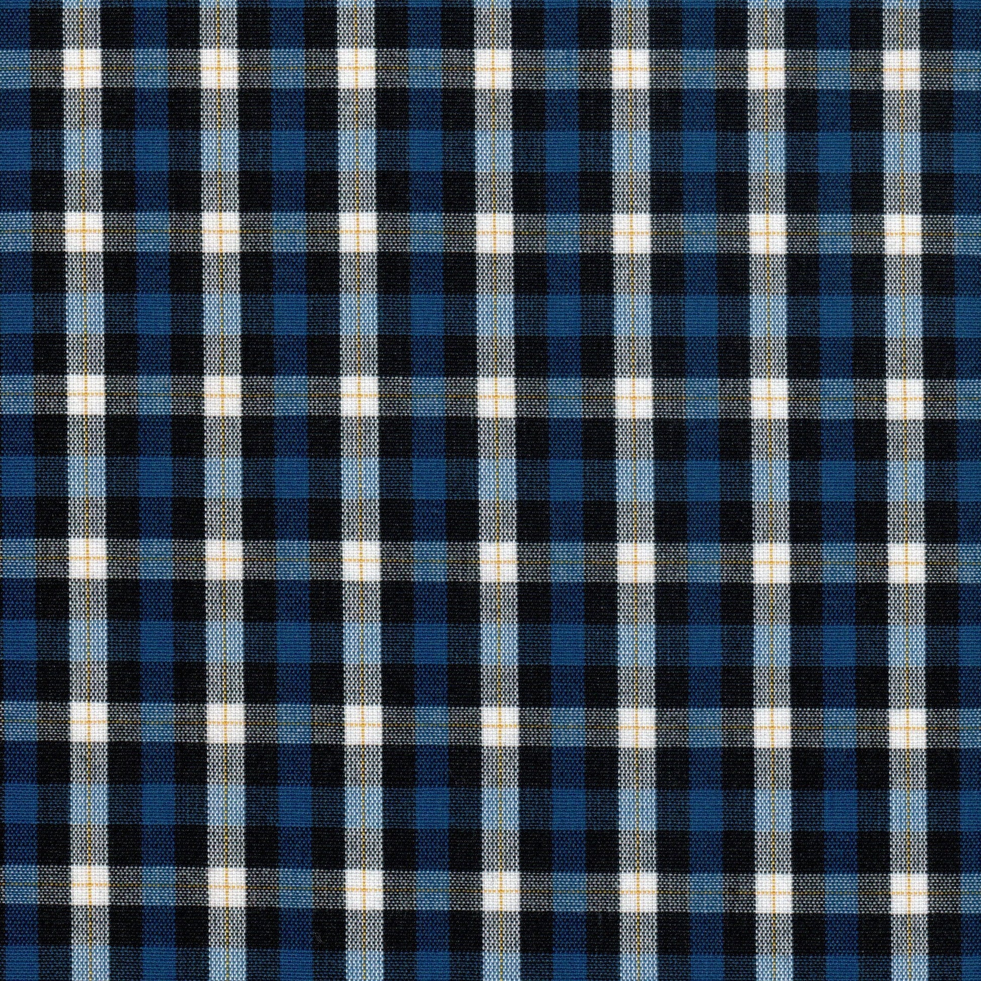 Tela 13002273 Dacron SchoolLine, tela a cuadros azul, negro y blanco, ideal para uniformes escolares e institucionales.