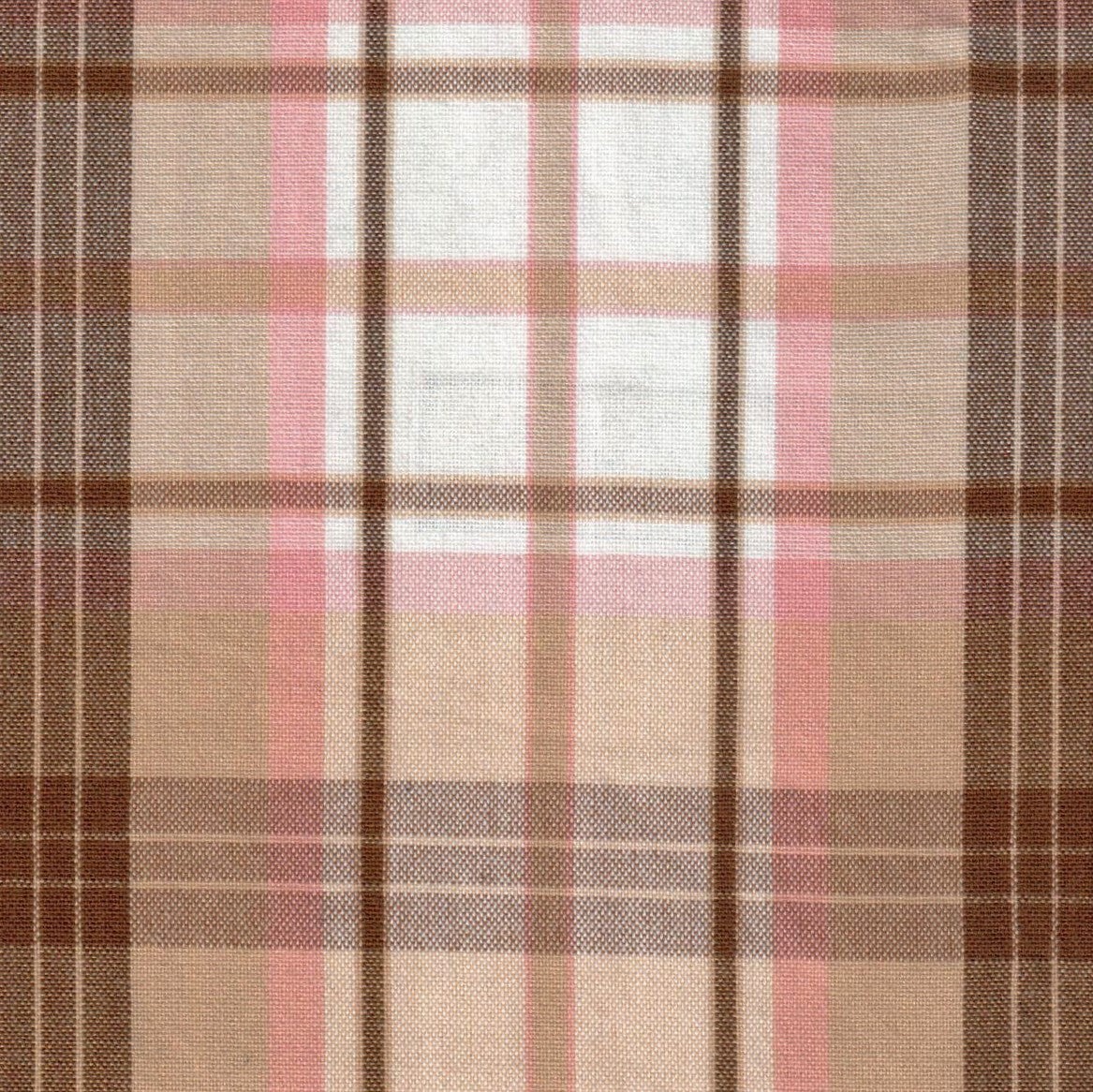 Tela Dacron SchoolLine 13002274 en tartán beige, rosa y marrón; poliéster para uniformes escolares e institucionales.