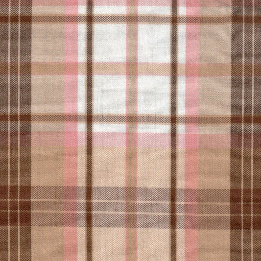 Tela Dacron SchoolLine 13002274 en tartán beige, rosa y marrón; poliéster para uniformes escolares e institucionales.