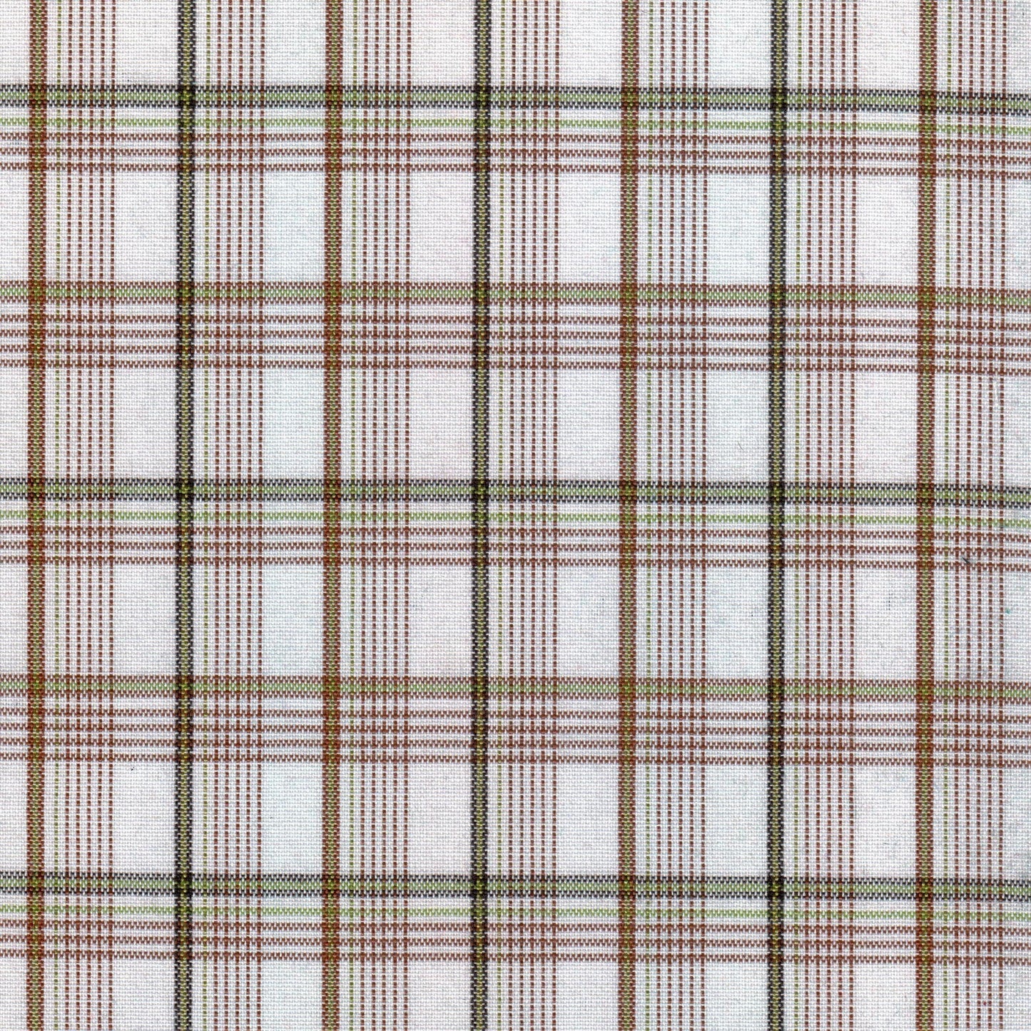 Tela Dacron SchoolLine de poliéster, tela a cuadros marrón, verde y negro sobre blanco; perfecta para uniformes escolares e institucionales.