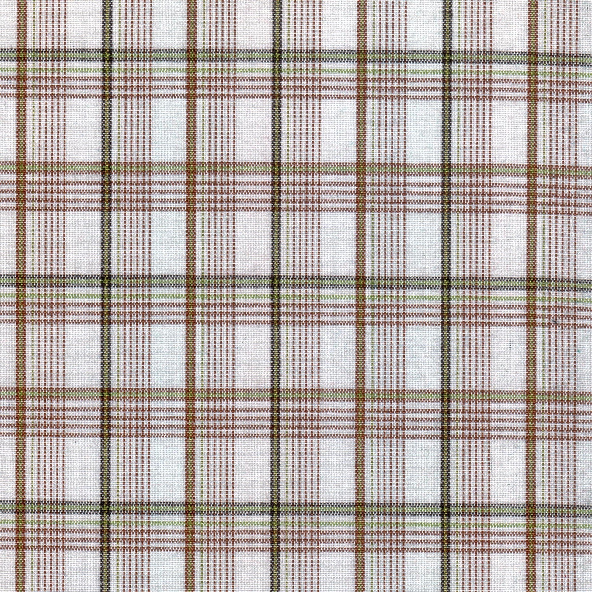 Tela Dacron SchoolLine de poliéster, tela a cuadros marrón, verde y negro sobre blanco; perfecta para uniformes escolares e institucionales.