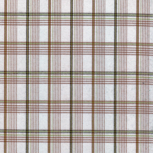 Tela Dacron SchoolLine de poliéster, tela a cuadros marrón, verde y negro sobre blanco; perfecta para uniformes escolares e institucionales.