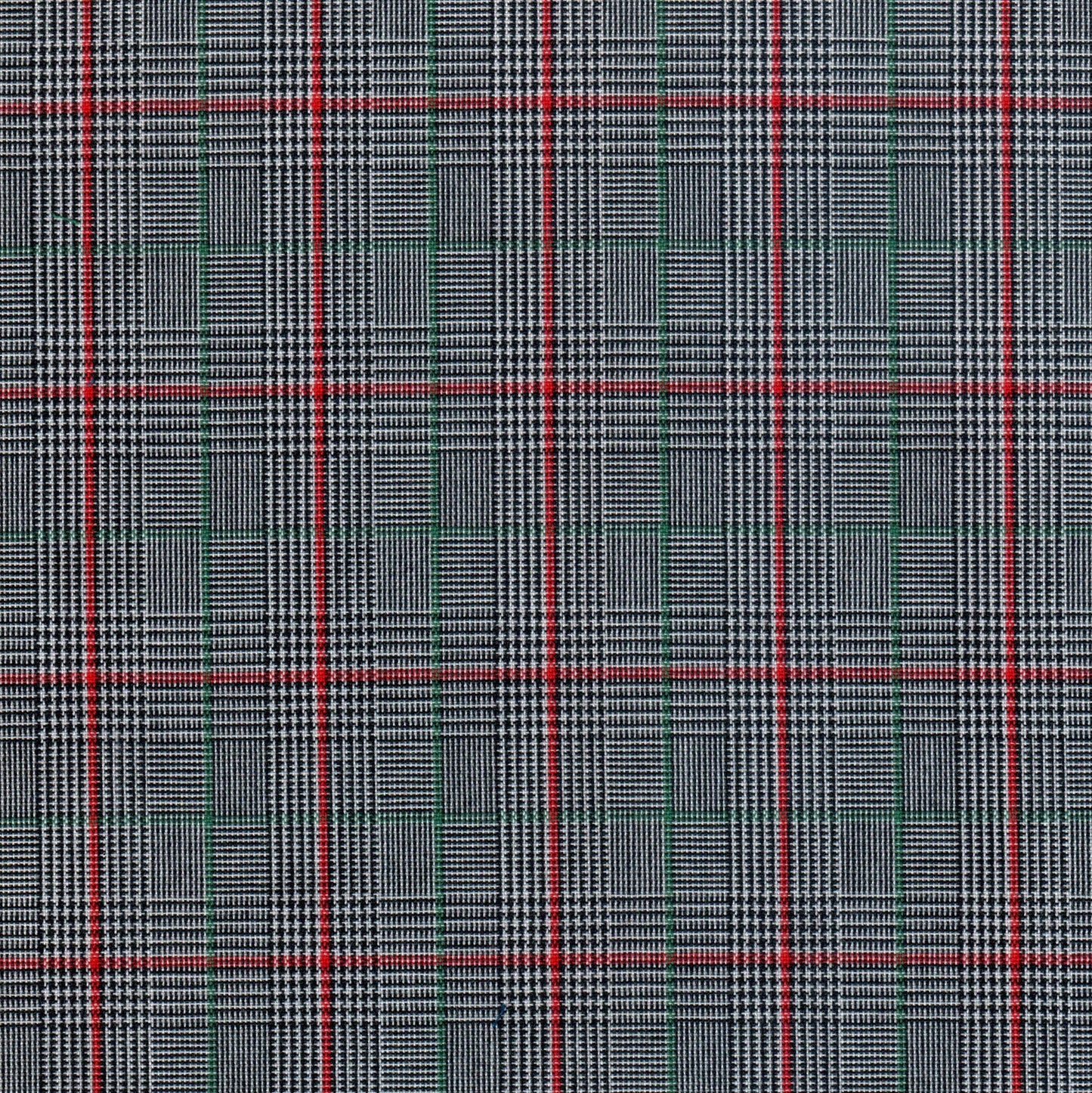 Tela 13002280 Dacron de SchoolLine; tartán a cuadros negro/blanco con líneas rojas y verdes, ideal para uniformes escolares