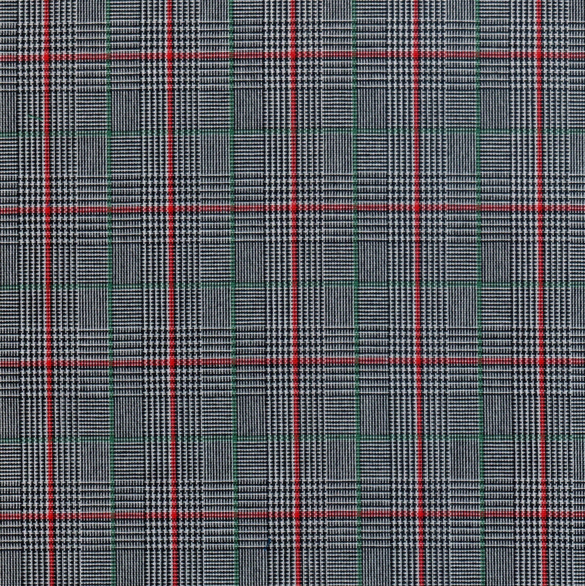 Tela 13002280 Dacron de SchoolLine; tartán a cuadros negro/blanco con líneas rojas y verdes, ideal para uniformes escolares