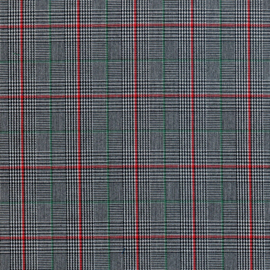 Tela 13002280 Dacron de SchoolLine; tartán a cuadros negro/blanco con líneas rojas y verdes, ideal para uniformes escolares