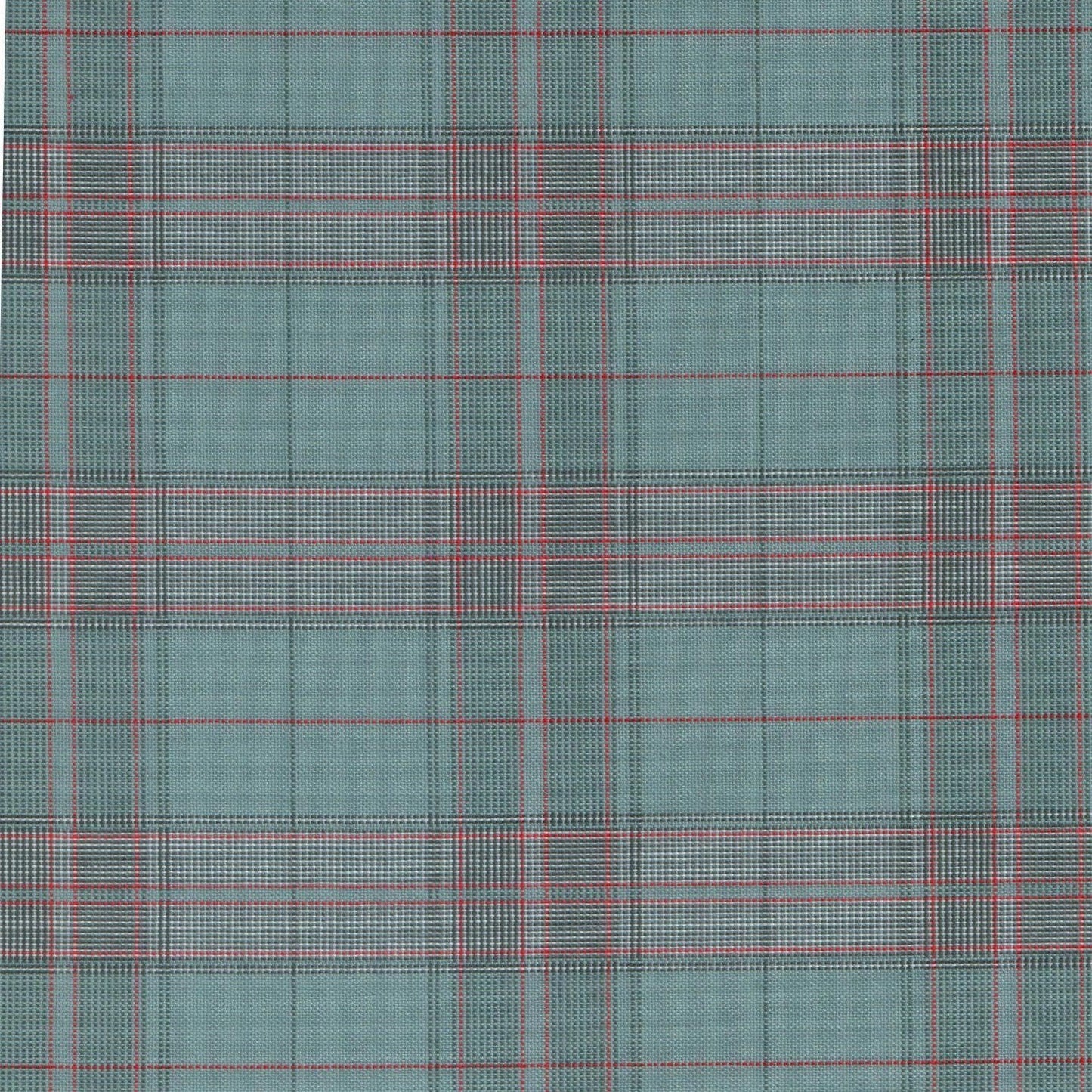 Tela Dacron poliéster SchoolLine en tartán verde con líneas rojas, ideal para uniformes escolares e institucionales.