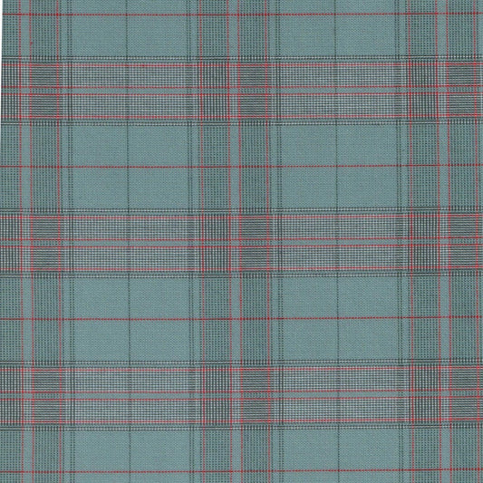 Tela Dacron poliéster SchoolLine en tartán verde con líneas rojas, ideal para uniformes escolares e institucionales.