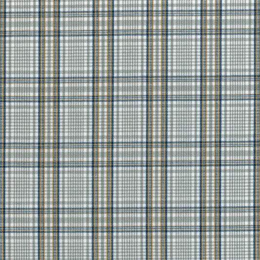 Tela Dacron SchoolLine 13002285: tela de poliéster gris con cuadros azul y amarillos, ideal para uniformes escolares e institucionales.