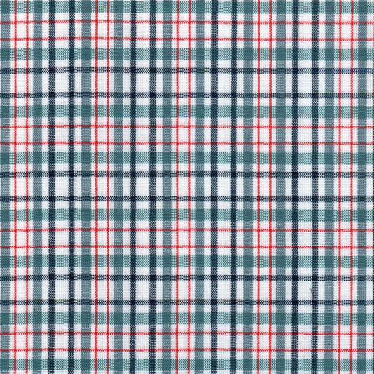 Tela tartán de poliéster SchoolLine 13002288 en verde azulado, azul marino, blanco y rojo; uso para uniformes escolares e institucionales