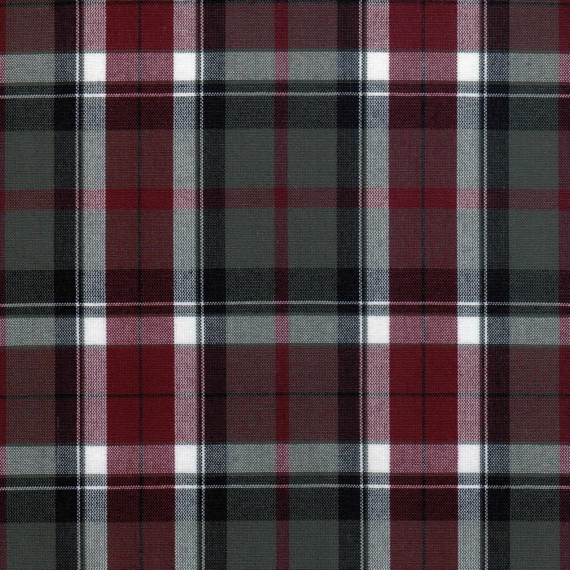 Tela 13002292 Dacron SchoolLine, tartán rojo negro gris con cuadros; tela para uniformes escolares e institucionales.