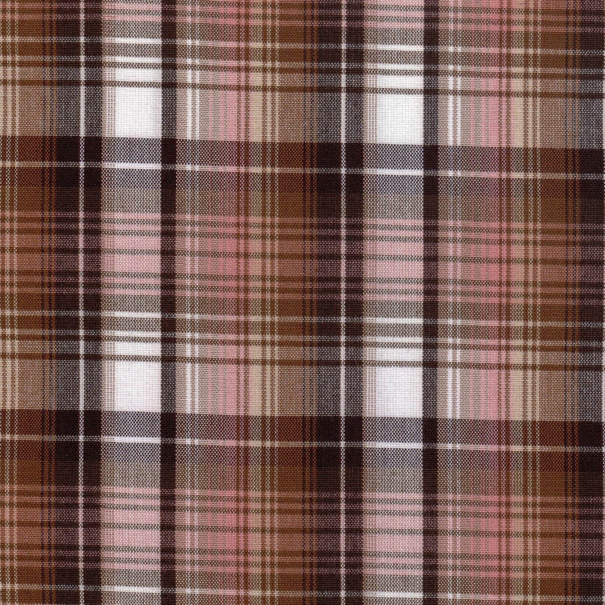 Tela 13002293 Dacron de SchoolLine, tejido a cuadros marrón, beige y rosa para uniformes escolares e institucionales