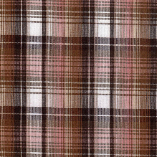Tela 13002293 Dacron de SchoolLine, tejido a cuadros marrón, beige y rosa para uniformes escolares e institucionales