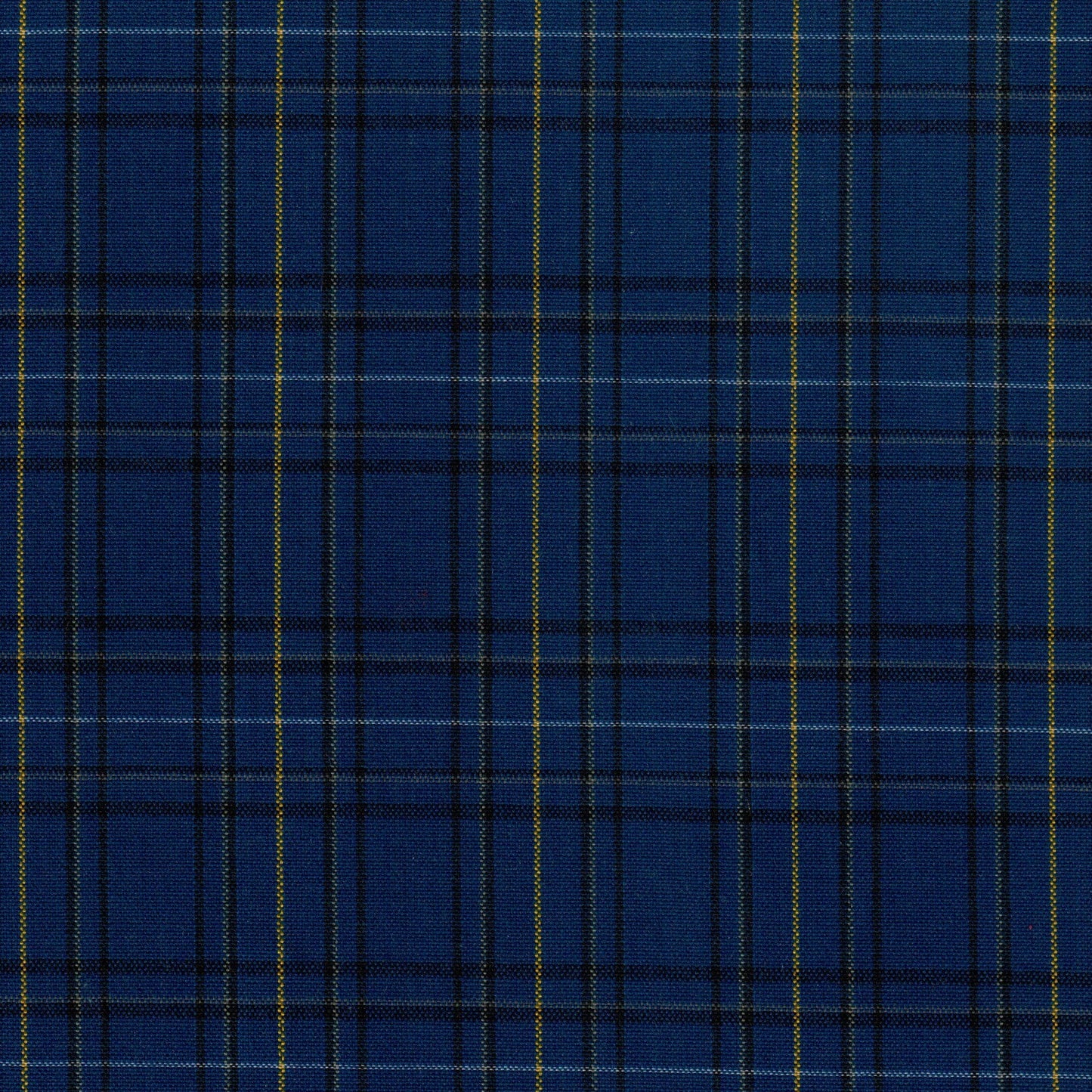 Tela Dacron azul tartán con cuadros y líneas negras y amarillas; ideal para uniformes escolares e institucionales SchoolLine